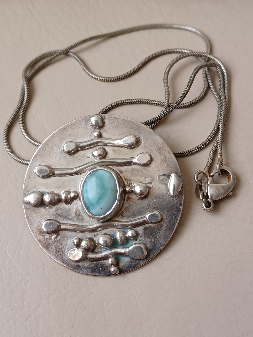Sterling Silver 950 Pendant Necklace with Blue Larimar Stone